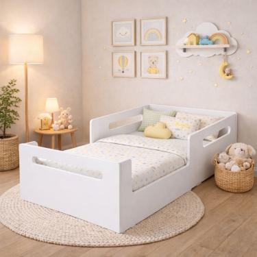 Imagem de Cama Infantil Montessoriana Baixa Para Quarto De Criança Em Mdf Com Proteção Lateral