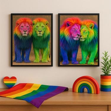 Imagem de Kit 2 Quadros Decorativos LGBT GAY - Leões 33x24cm - com vidro
