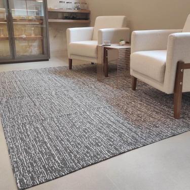 Imagem de Tapete para Sala Cinza Mesclado 200x250cm Antiderrapante Mesa Jantar Retangular