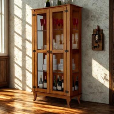 Imagem de Estante Cristaleira Vintage Madeira Maciça Para Sala De Jantar Com Pra