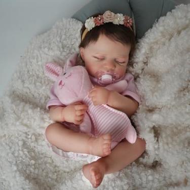 Imagem de Bebê Reborn Boneca Realista Menina Corpo de Silicone com Chupeta Original Dormindo Meninas Presentes 48cm (Rosa)