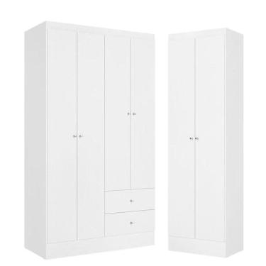Imagem de Guarda Roupa Solteiro Astro 4 Portas Branco Rosa Flex Acetinado e Multiuso Space Branco - THB