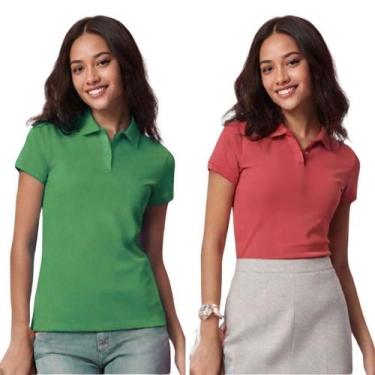 Imagem de Kit 2 Camisas Polo Feminina Baby Look Piquet Poliéster - Genérico, Ver