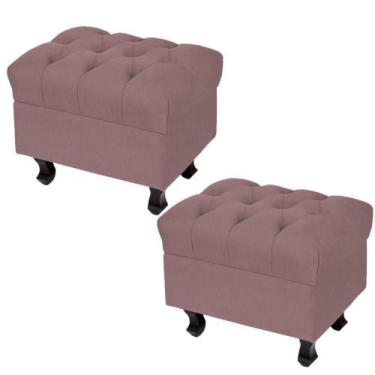 Imagem de Kit 02 Puffs Decorativos París Luis Xv Capitone Suede Rosê - LYAM DECO