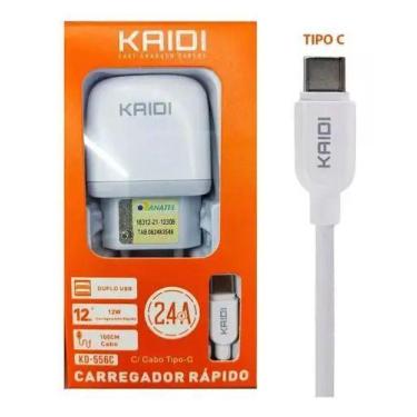 Imagem de Carregador Rápido Completo Com Cabo Tipo - C 12W 2.4A Kaidi KD-556C Or