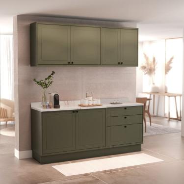 Imagem de Cozinha Compacta Modulada 6 Portas 3 Gavetas 100% Mdf 1 Tampo Sevilha Verde Hill