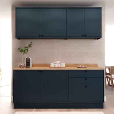 Imagem de Cozinha Compacta Modulada 6 Portas 3 Gavetas 100% Mdf 2 Tampos Sevilha Azul Órion