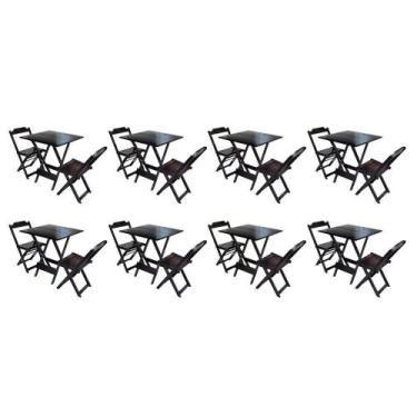 Imagem de Kit 8 Conjuntos De Mesa Dobravel Com 2 Cadeiras De Madeira 70x70 Ideal