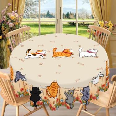 Imagem de Toalha De Mesa Redonda Com Estampa De Gato Fofo, 5 Tamanhos Disponívei
