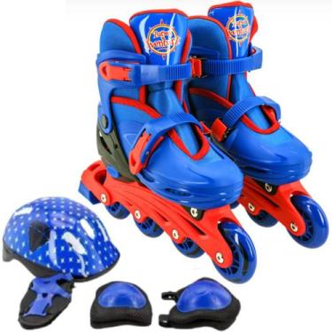 Imagem de Patins Inline Ajustável Azul C/ Freio E Acessórios Proteção - Unitoys,