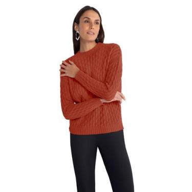 Imagem de Blusão feminino em tricô com textura lunender 45586, Laranja, GG