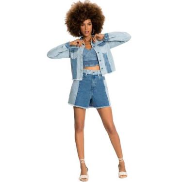 Imagem de Jaqueta jeans cropped dois tons com recorte lunender 20467 - Crispidu 