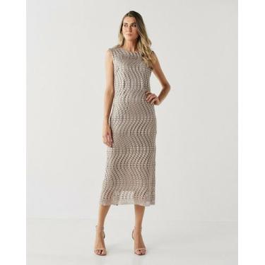 Imagem de Vestido Tubinho Guipure Midi Luxo - Mabi Elegance, Fendi, Prata, P