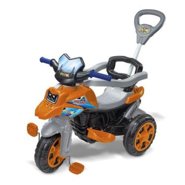 Imagem de Triciclo Infantil Maral Moto Trail Laranja Passeio com Haste Direcioná
