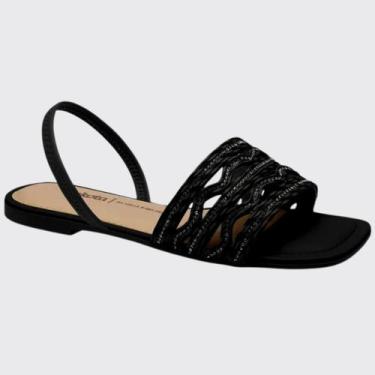 Imagem de Sandália Rasteira Feminina Slide Tiras Brilhantes Dakota Y6522, Preto,