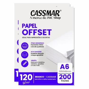 Imagem de Papel Offset 120g A6 105X148mm Cor Branco 200fls - Cassmar
