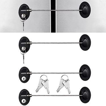 Imagem de Pacote com 4 Fechaduras de porta de geladeira com chaves, adesivo para geladeira e freezer, fechadura de gaveta de arquivo para segurança e privacidade das crianças (preto)