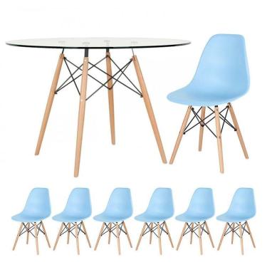 Imagem de Mesa Redonda Eames 120cm + 6 Cadeiras Azul Claro