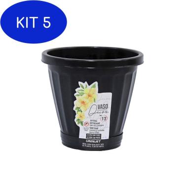 Imagem de Kit 5 Vaso Para Plantas E Flores Artificiais N.13 Com Prato Preto