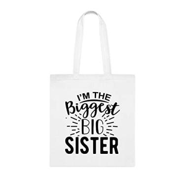 Imagem de Bolsa tote I'm The Biggest Big Sister presente para irmã mais velha, bolsa de ombro Big Sister (Irmã mais velha), bolsas reutilizáveis, presente para irmã do irmão e da irmã favoritos, Branco