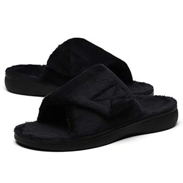 Imagem de SOLLBEAM Pantufas felpudas para casa com suporte de arco e sandálias de salto ortopédico para mulheres, Black01, 9