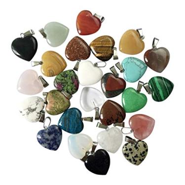 Imagem de Pingente de pedra preciosa multicolorida de quartzo chacra de cristal cura em formato de coração com pingentes de pedra preciosa DIY para fazer joias, Multi, 20mm*20mm, 25