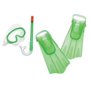 Imagem de Speedo Conjunto de máscara de natação Aqua Quest para crianças, Snorkel e Aletas Verde Brilhante, Pequeno/Médio