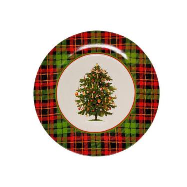 Imagem de Prato de Sobremesa Cerâmica Natal Xadrez c/Arvore 21cm-Unid.