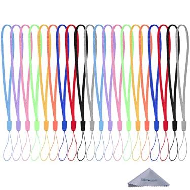 Imagem de Wisdompro Pacote com 20 cordões de pulso coloridos e curtos de 17,78 cm para pendurar USB, chaveiro, chaveiro, porta-crachá de identidade, etiqueta de nome – cores sortidas