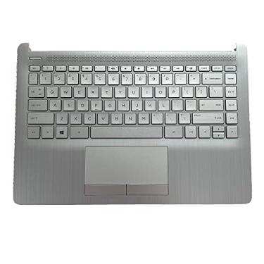 Imagem de LTPRPTS Substituição da capa superior para laptop com apoio de palma, teclado sem retroiluminação, peça de montagem para HP14s-dk 14Z-DK 14s-cf 15-dw1510la 14s-cr L48648-001 prata