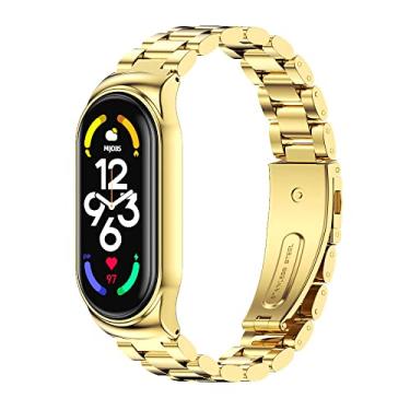 Imagem de PINHEN Pulseiras de relógio compatíveis com Xiaomi Mi Band 7, pulseiras de metal de substituição ajustáveis pulseira inteligente (Mi 7-Ouro)