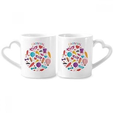 Imagem de Conjunto de canecas de porcelana para casal, carnaval, máscara, laço, balão, carnaval, Brasil, carnaval, conjunto de canecas