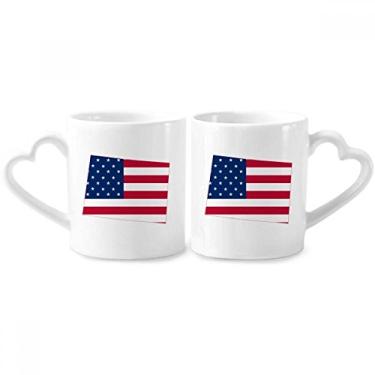 Imagem de Colorado America Mapa Estrelas Listras Bandeira Casal Porcelana Conjunto de Canecas de Cerâmica para Amante de Coração