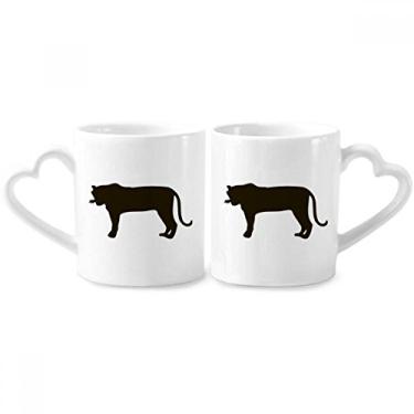 Imagem de Conjunto de canecas de porcelana para casais com desenho de tigre preto e coração