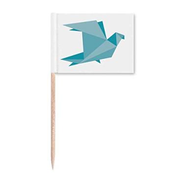 Imagem de Bandeira de palito de dente com padrão de pombo Origa verde marcador para decoração de festa