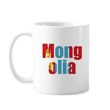 Imagem de Caneca com nome da bandeira do país da Mongólia cerâmica xícara de porcelana de café louça