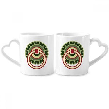 Imagem de Conjunto de canecas de porcelana para casais, círculo de cobre, padrão da China, coração