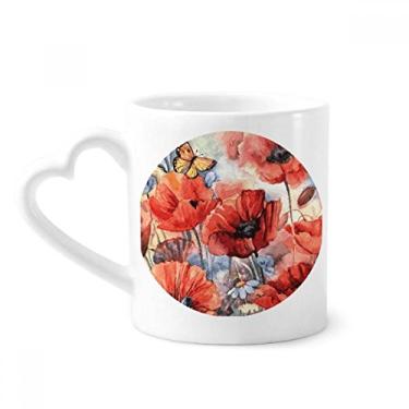Imagem de Caneca colorida borboleta com flores café cerâmica copo de coração de vidro