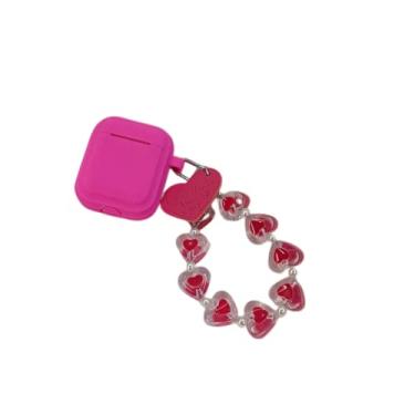 Imagem de CUTTIZ Capa de fone de ouvido fashion simples e macia cor sólida Love compatível com airpods 1 2 3 pro capa de fone de ouvido de silicone resistente a quedas vestível proteção total (rosa vermelha, airpods Pro)