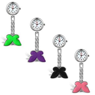 Imagem de Relógio de enfermeira para mulheres com clipe de médico para lapela pendurada, relógio de enfermeiras, pacote com 4 relógios de bolso Butterfly Fob