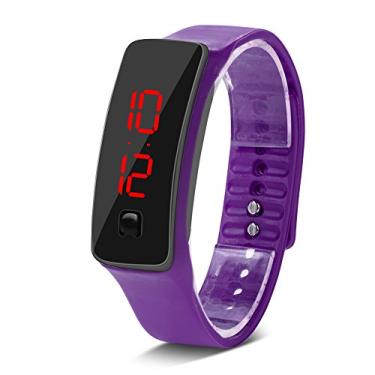 Imagem de RANNYY Relógio digital, relógio de LED esportivo pulseira de silicone digital com mostrador de 12 horas relógio de pulso (roxo)