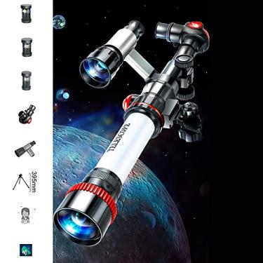 Imagem de Telescópio,Telescópio ao ar livre, telescópio refratário astronômico claro, brinquedo de ensino de ciências com 20x 30x 40x oculares de ampliação tripé para crianças iniciantes