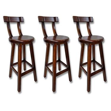 Imagem de Conjunto 3 Bancos Alto Bistrô De Madeira Com Encosto Bancada Ideal Para Bar E Restaurante - Imbuia