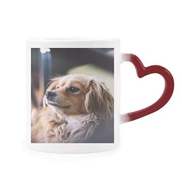 Imagem de Caneca de grés sensível ao calor com foto de animal pequeno, caneca vermelha que muda de cor
