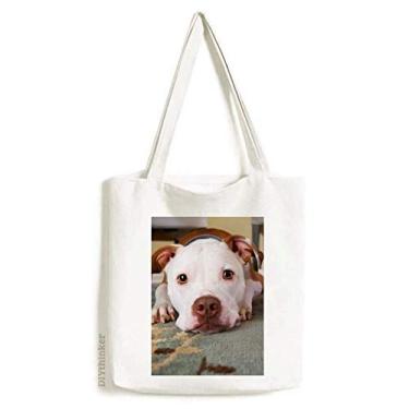 Imagem de Bolsa de lona com imagem de animal de estimação Bulldog branca bolsa de compras casual bolsa de mão