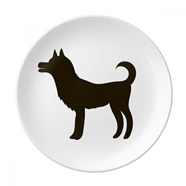 Imagem de Prato de retrato de animal fofo de cachorro preto decorativo de porcelana salver louças de jantar