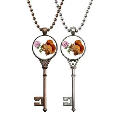 Imagem de OFFbb-USA Esquilo crisântemo presente outono chaveiro colar pingente joias decoração casal