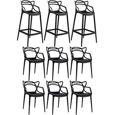 Imagem de Loft7, KIT - 6 x cadeiras + 3 x banquetas altas Masters Allegra - Preto