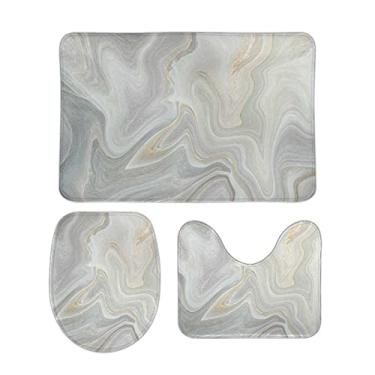 Imagem de Top Carpenter Conjunto de 3 peças antiderrapante de tapete de banheiro com contorno macio de mármore preto e branco natural + tampa de vaso sanitário + tapete de banheiro para decoração de banheiro