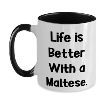 Imagem de Life is Better With a Maltês Caneca de dois tons 325 ml, presente de cachorro maltês de amigos, copo de amor para amigos